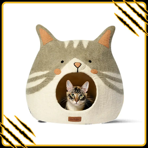 Grotte et maison decoration pour chat anais en feutre de laine – abri et panier douillet