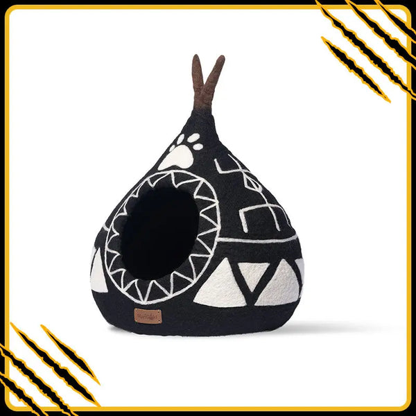 Grotte et maison decoration pour chat bison en feutre de laine – abri et panier douillet