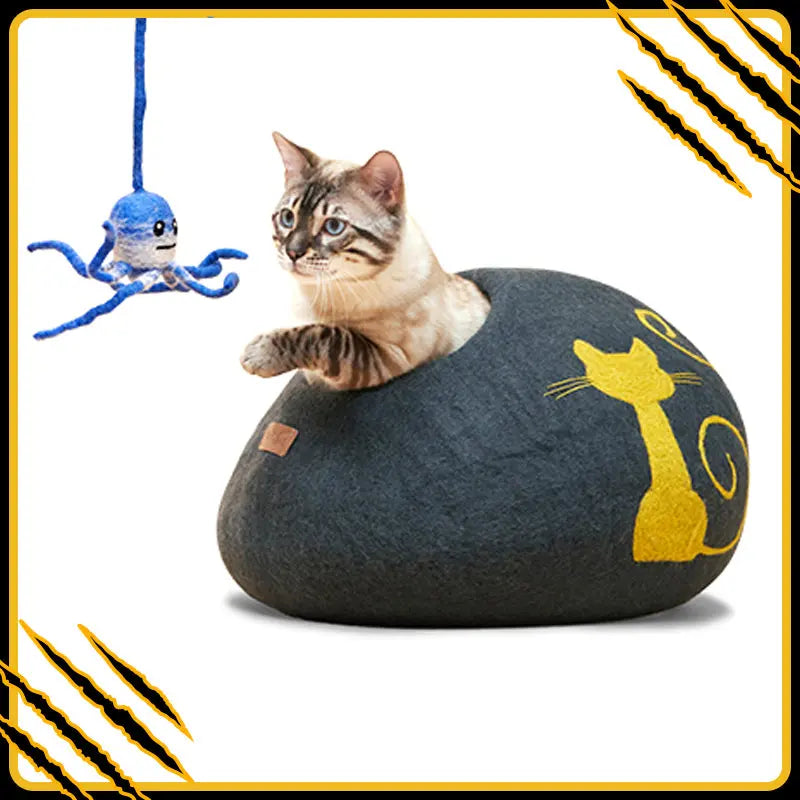 Grotte et maison decoration pour chat copie-de-fani en feutre de laine – abri et panier douillet