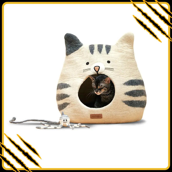 Grotte et maison decoration pour chat yeti en feutre de laine – abri et panier douillet
