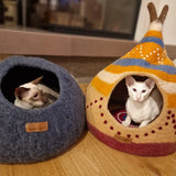 Grotte et maison decoration pour chat tepee en feutre de laine – abri maison et panier douillet