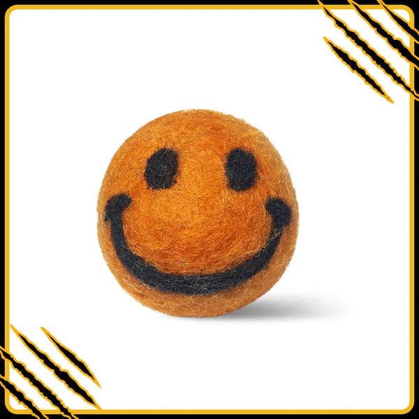 Balle en feutre de laine smiley – jouet naturel et amusant pour chat