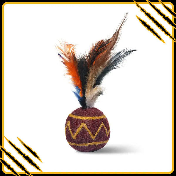 Balle en feutre de laine tepee-plumes – jouet naturel et amusant pour chat