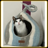 Grotte et maison pour chat wave en feutre de laine – abri et panier douillet1