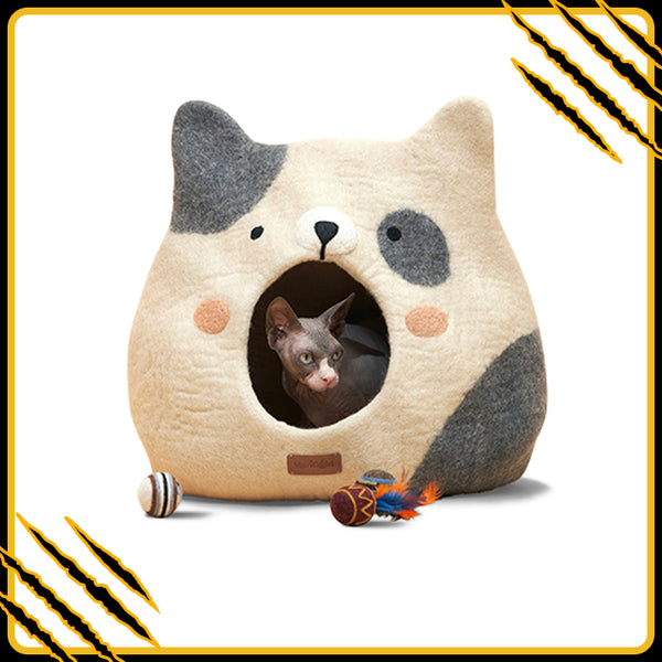 Grotte et maison decoration pour chat abbie en feutre de laine – abri et panier douillet