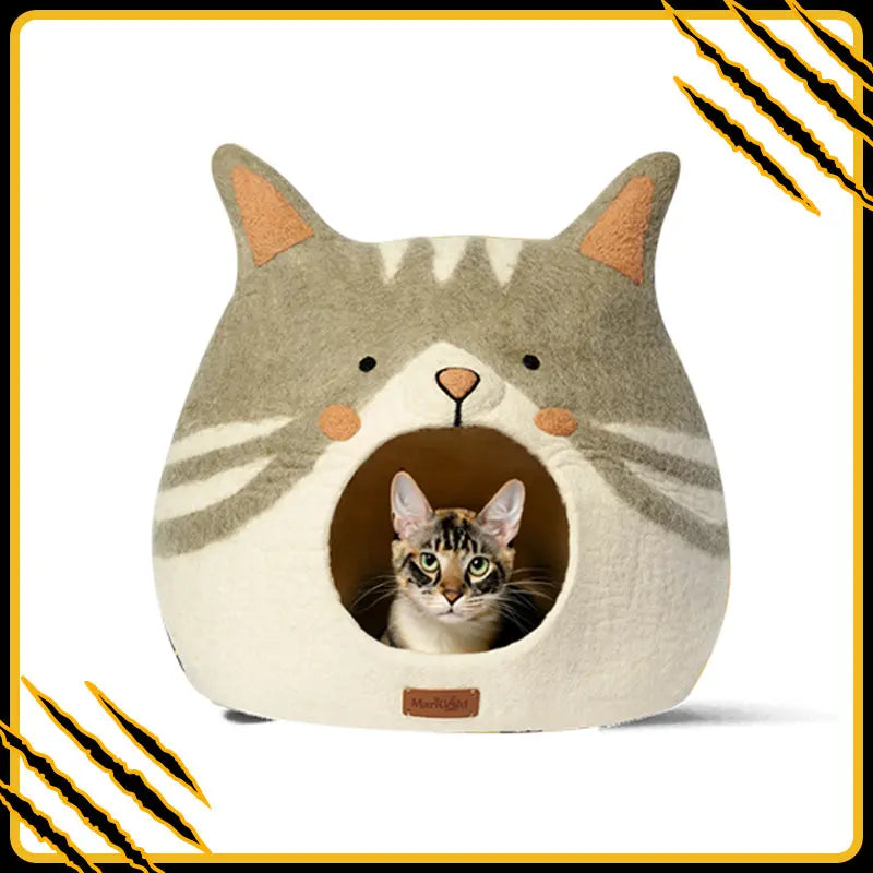 Grotte et maison decoration pour chat anais en feutre de laine – abri et panier douillet