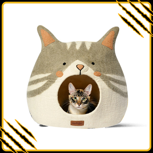 Grotte et maison decoration pour chat anais en feutre de laine – abri et panier douillet