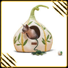 Grotte et maison decoration pour chat bambou en feutre de laine – abri et panier douillet