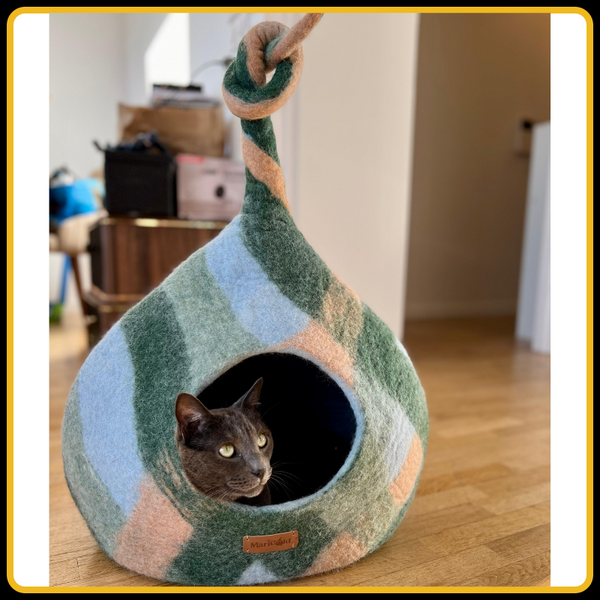 Grotte et maison decoration pour chat beauty en feutre de laine – abri et panier douillet