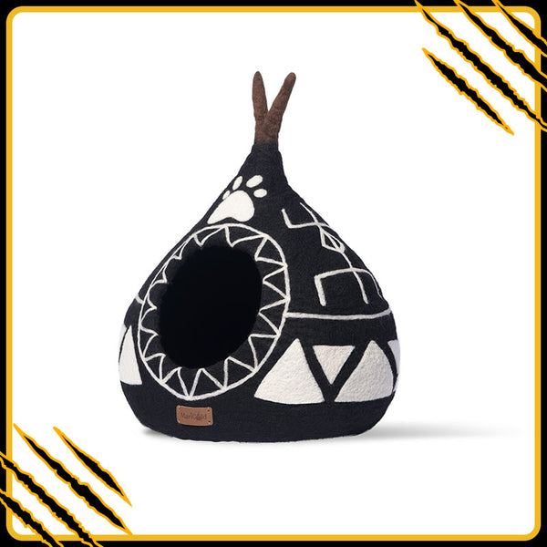 Grotte et maison decoration pour chat bison en feutre de laine – abri et panier douillet
