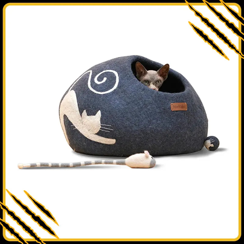 Grotte et maison decoration pour chat copie-de-aquas en feutre de laine – abri et panier douillet