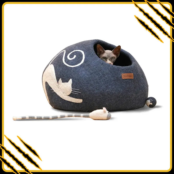 Grotte et maison decoration pour chat copie-de-aquas en feutre de laine – abri et panier douillet