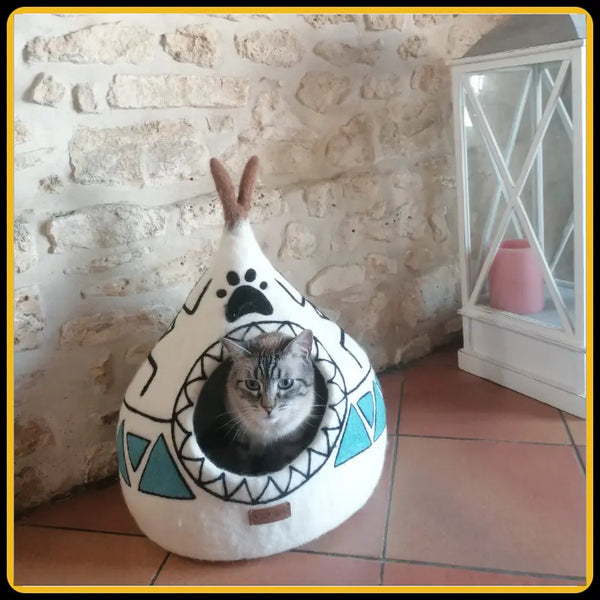 Grotte et maison decoration pour chat dream en feutre de laine – abri et panier douillet