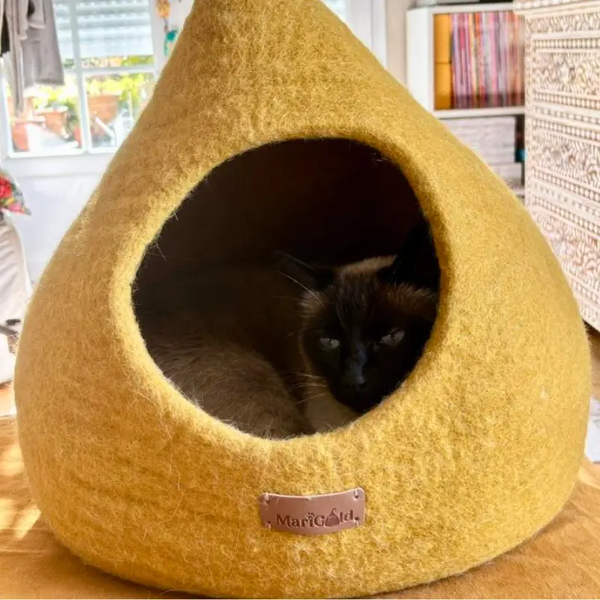 Grotte, igloo et maison decoration pour chat flame en feutre de laine – abri et panier douillet MariGolg