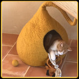 Grotte et maison decoration pour chat flame en feutre de laine – abri et panier douillet