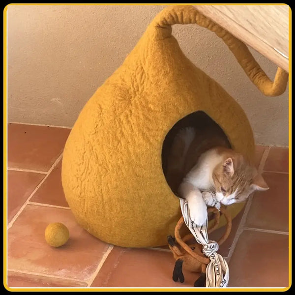 Grotte et maison decoration pour chat flame en feutre de laine – abri et panier douillet