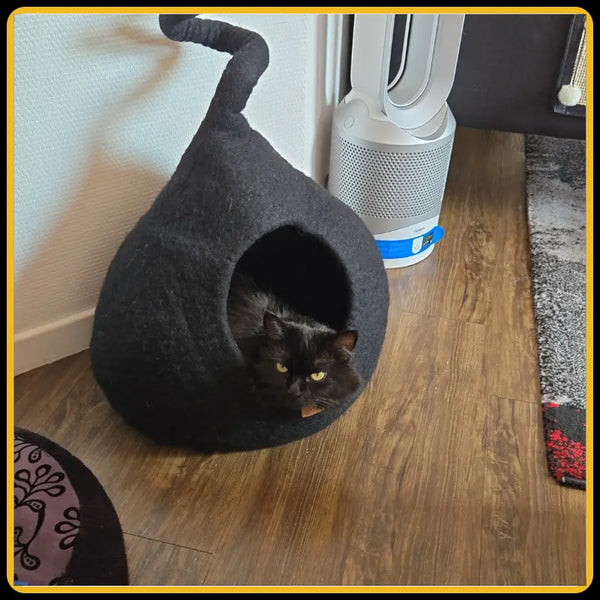 Grotte et maison decoration pour chat knight en feutre de laine – abri et panier douillet