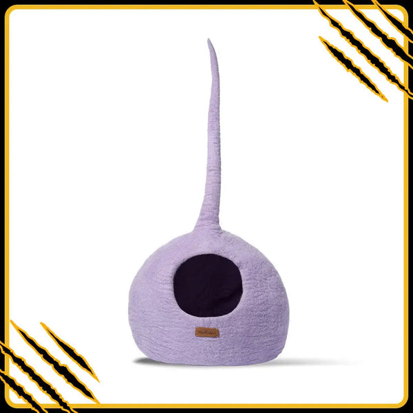 Grotte et maison decoration pour chat lilas-droit en feutre de laine – abri et panier douillet