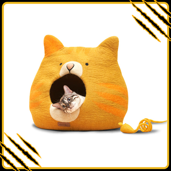 Grotte et maison decoration pour chat ossi en feutre de laine – abri et panier douillet