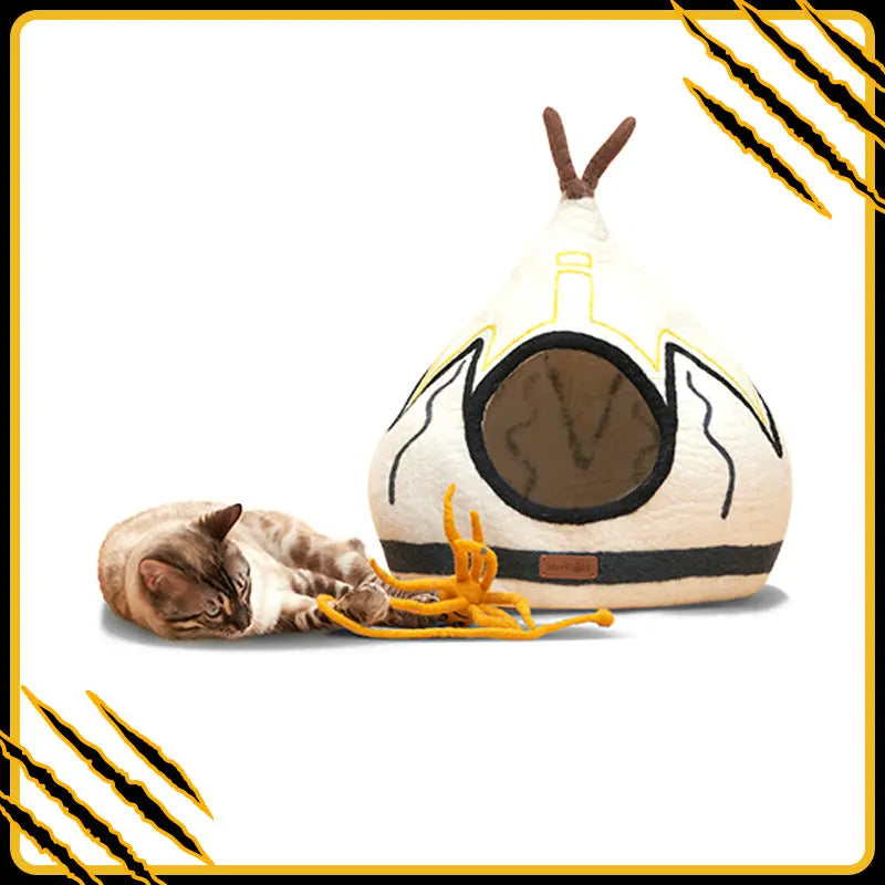 Grotte et maison decoration pour chat pocah en feutre de laine – abri et panier douillet