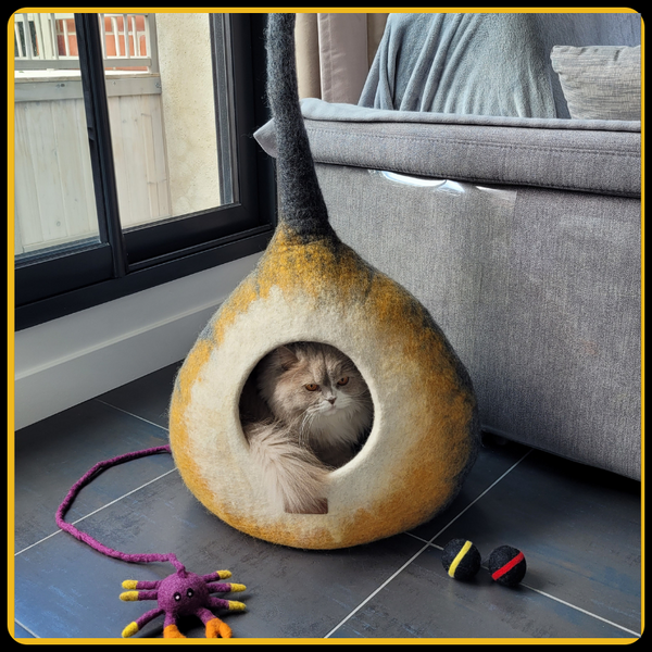 Grotte et maison decoration pour chat potir en feutre de laine – abri et panier douillet