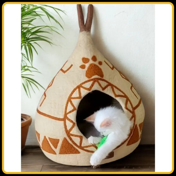 Grotte et maison decoration pour chat stone en feutre de laine – abri et panier douillet