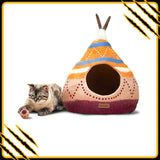 Grotte et maison decoration pour chat tepee en feutre de laine – abri et panier douillet