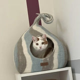 Grotte et maison pour chat wave en feutre de laine – abri et panier douillet3