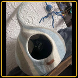 Grotte et maison pour chat wave en feutre de laine – abri et panier douillet4