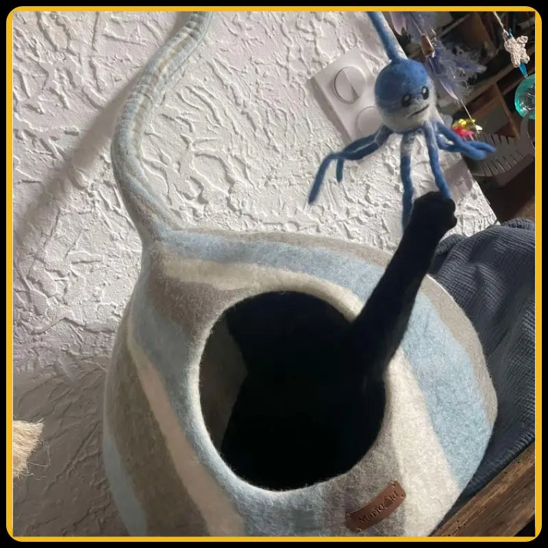 Grotte et maison pour chat wave en feutre de laine – abri et panier douillet6