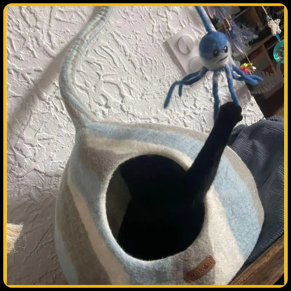 Grotte et maison pour chat wave en feutre de laine – abri et panier douillet6