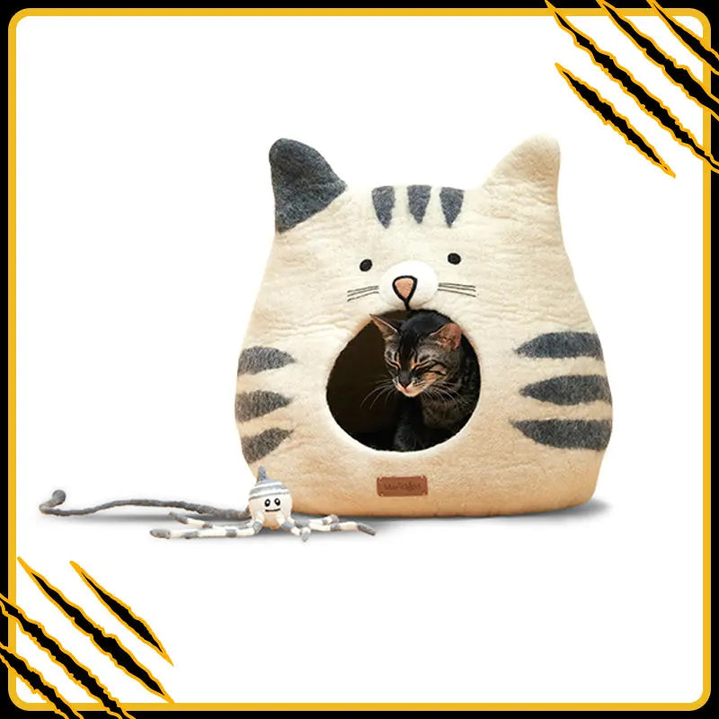 Grotte et maison decoration pour chat yeti en feutre de laine – abri et panier douillet