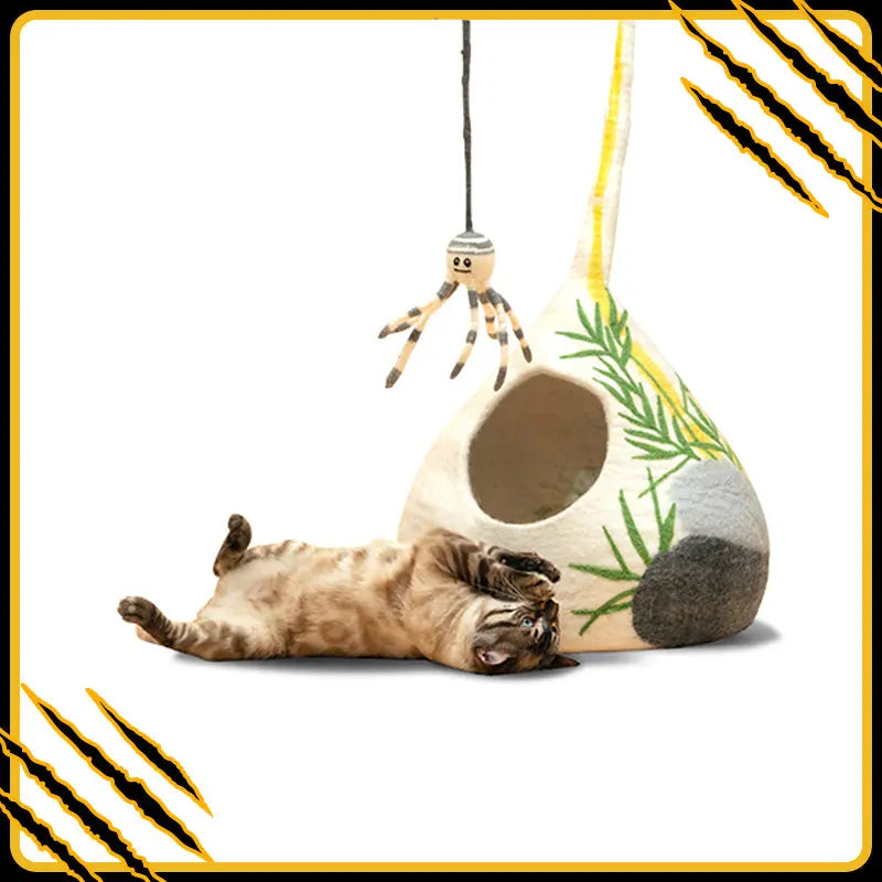 Grotte et maison decoration pour chat yoga en feutre de laine – abri et panier douillet
