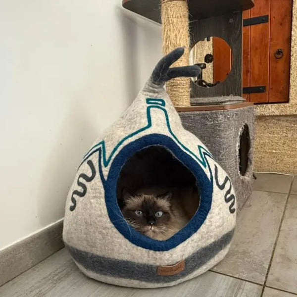 Maison pour chat tepee en laine de mouton MariGold