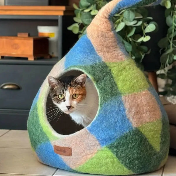 Grotte et maison belle décoration pour chat beauty en feutre de laine – abri et panier douillet