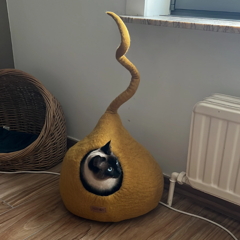 Grotte, igloo, coussin, tipi et maison decoration pour chat flame en feutre de laine – abri et panier douillet